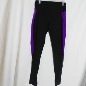 FOREVER F.I.T. Black & Purple Athletic Yoga Pants Size XL Back Zipper Pocket
